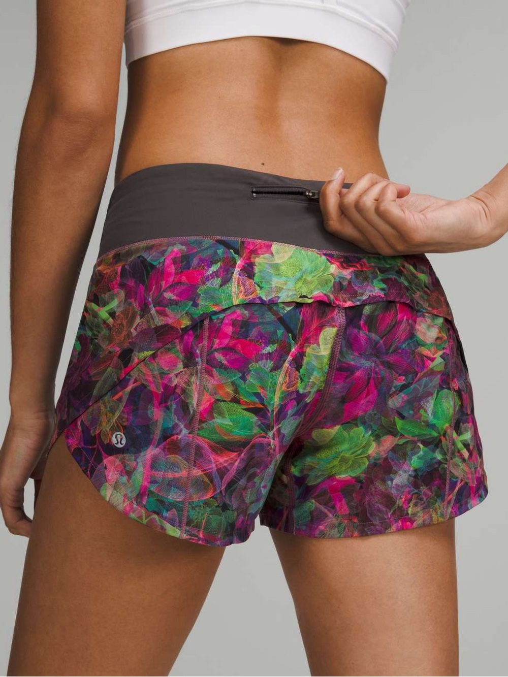 Lululemon Speed Up Mid-Rise Lined Short 4"-Vivid Floral Tone Multi / Graphite Gr - Picture 2 of 5